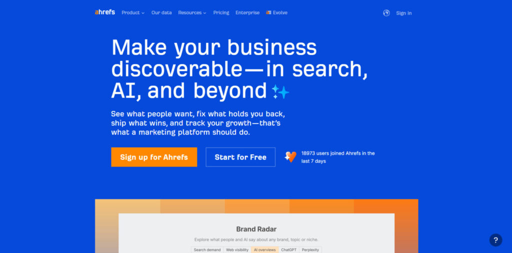 Ahrefs homepage