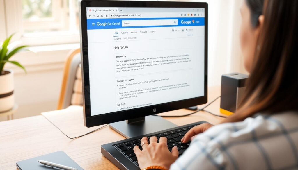 Person contacting Google support through official channels on computer