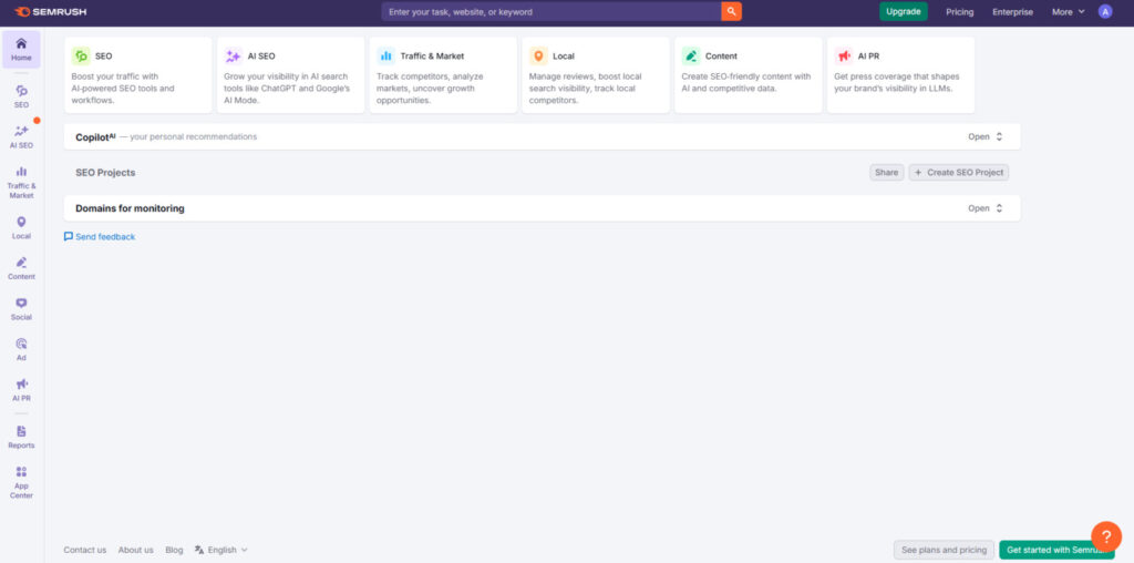 Semrush dashboard Semrush dashboard