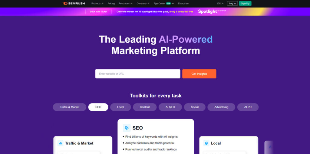 Semrush homepage Semrush homepage