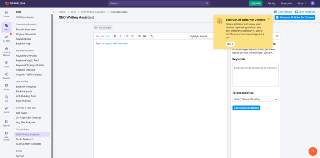 Semrush seo content assistant